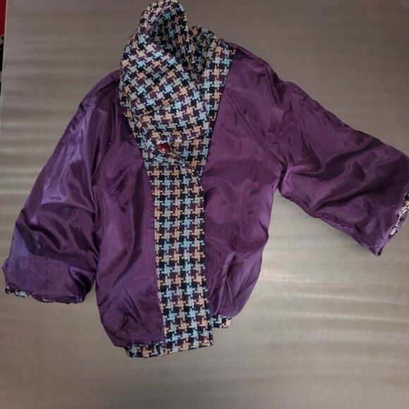 Chloe Houndstooth Plaid Tweed Purple Blue Girls Teen Jacket Coat Large or XL - Picture 4 of 12